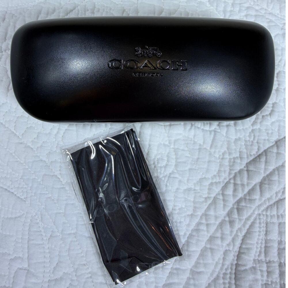 Coach Black Leather Eyeglass Sunglasses Case Signature Protective Travel Holder